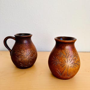 Beautifully Decorated Vintage Vases by Formano in Boho Style | Autumnal Mid Century Vases - Set of 2 | Minimalist Brown Retro Vases