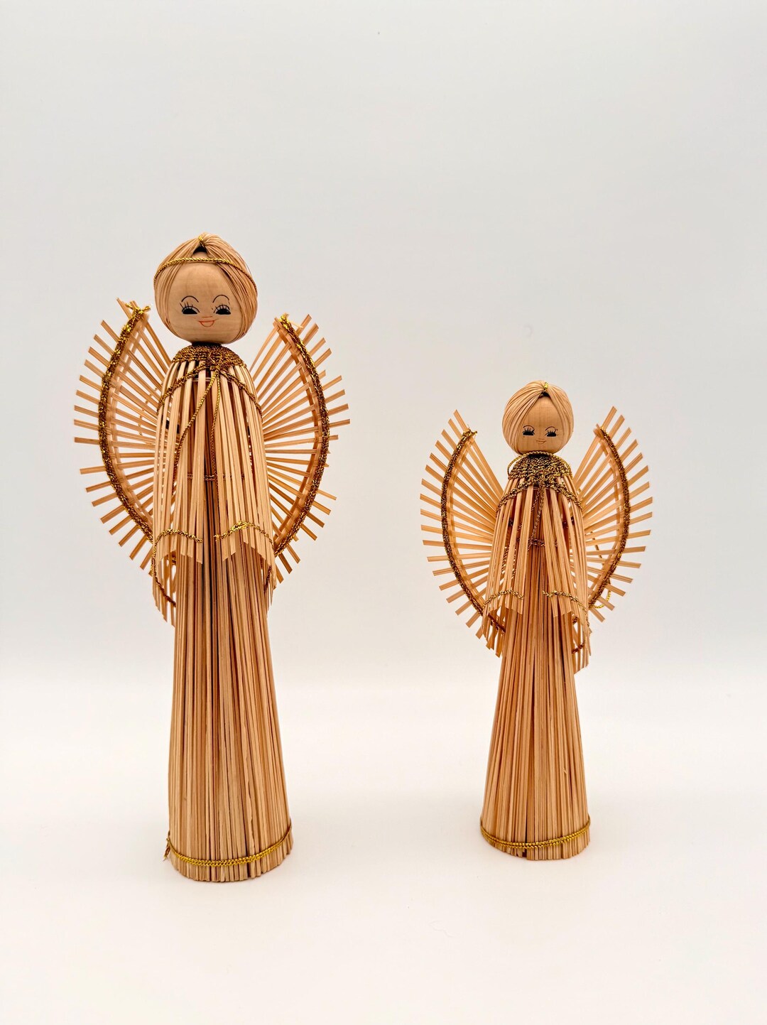 Wicker Angel Vintage Straw Angel Set Retro Christmas Angels Pair of Rattan Angels ...