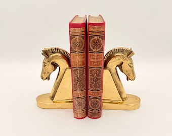 Vintage Brass Horse Bookends Set Mid Century Horse Head Bookends Retro Equestrian Decor Trojan Horse Bookends Gold