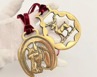 Vintage Brass Ornaments Horse & Deer Handcrafted Mid-Century Decor from England