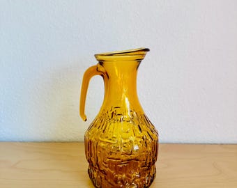 Amber Vintage Pitcher Bormioli 1970s Retro Carafe Italian Design Glass Bormioli Boulouris Glass Pitcher