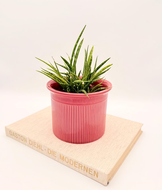 Pinker Vintage Blumentopf mit geriffeltem Muster Retro Übertopf Femininer Pflanzkübel Grand Millennial Dekor Retro WGP Blumenkübel