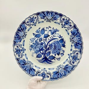 Vintage Delft Blue XL Wall Plate Dutch Blue White Floral Charger 1970s Holland Farmhouse Decor