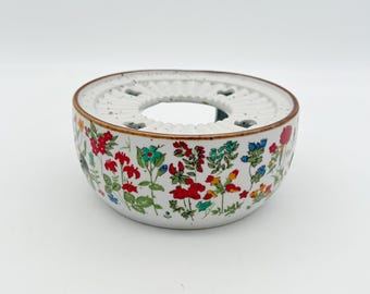 Calentador de té de cerámica vintage con diseño floral, estilo japonés de mediados de siglo, decoración de cocina retro de los años 60.