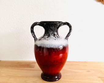 Jasba によるヴィンテージ西ドイツ陶器花瓶、茶色の赤釉陶器、1960