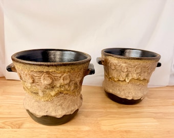 Vintage Ruscha FAT Lava Blumentopf Set 2er Mid Century Keramik Pflanzkübel Braun WGP West Germany