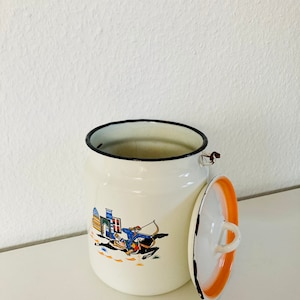 Retro geëmailleerde melkkan / rustieke geëmailleerde pot / kleine vintage geëmailleerde emmer / traditionele geëmailleerde pot / nostalgische geëmailleerde pot