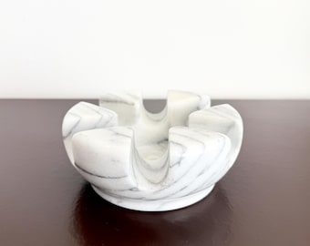 Vintage Marble Tea Warmer 1970s Mid Century Teapot Warmer White Marble Candle Holder Tealight Holder Hollywood Regency Decor
