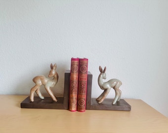 Rare Vintage Ceramic Deer Bookends | Vintage Deer Figures | Handmade Deer Decor | Nursery Decor Bambi | Natural Christmas Decor