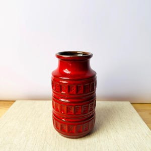 Red Scheurich Vintage Vase from West Germany 1970s Mid Century Decor WGP Vase Retro Textured Ceramic Collector&#39;s Piece Collectible Pottery