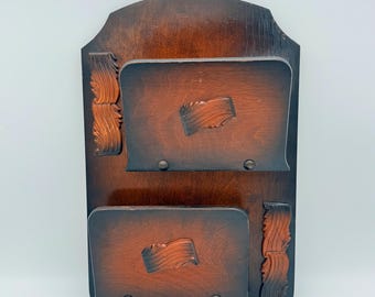 Rustic Wooden Letter Holder Vintage Wall Organizer Mid-Century Mail Rack Farmhouse Entry Decor