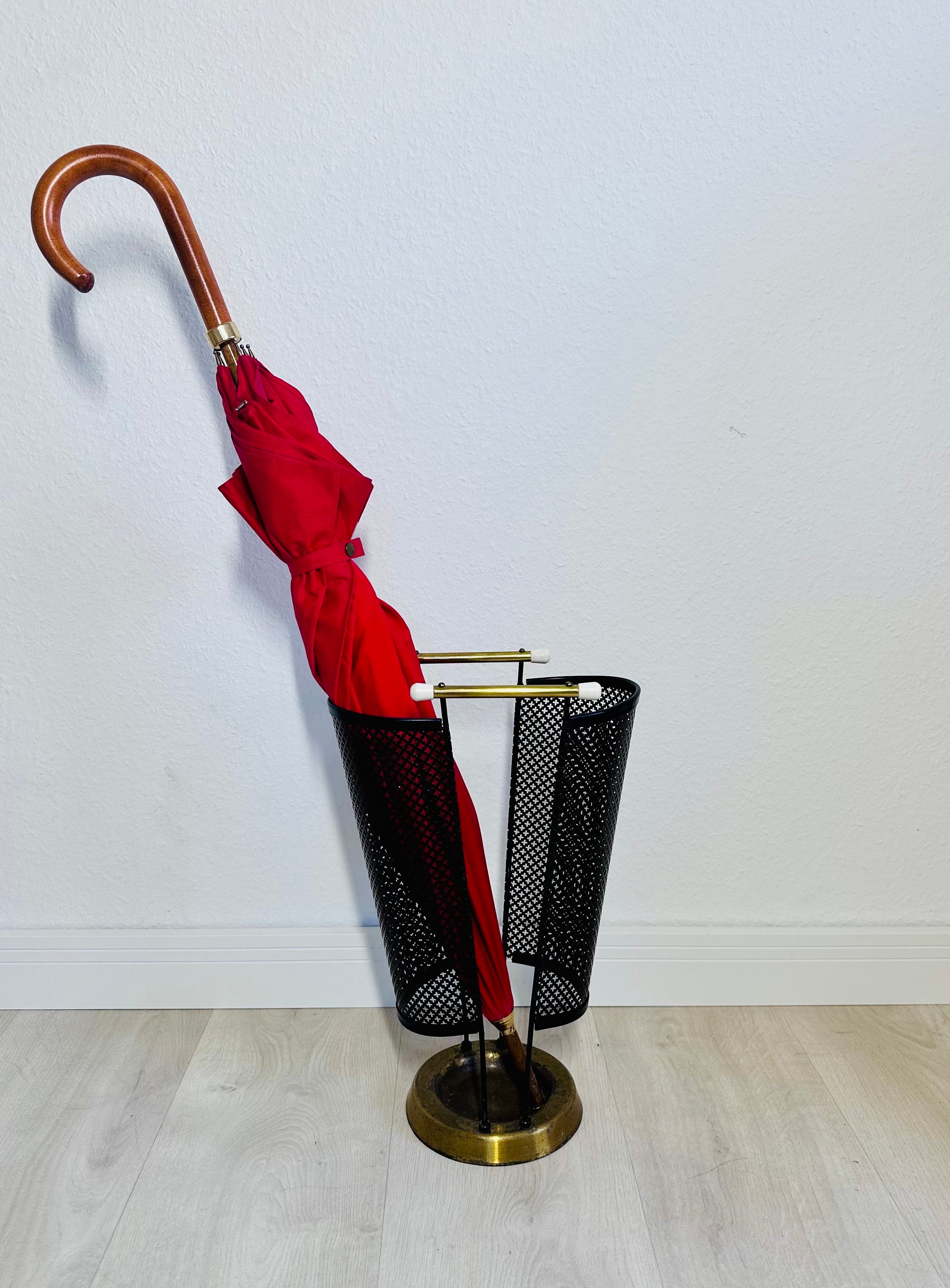 ヴィンテージ傘立て、無垢材、手描き、全高 61 cm、幅 28.5 cm
