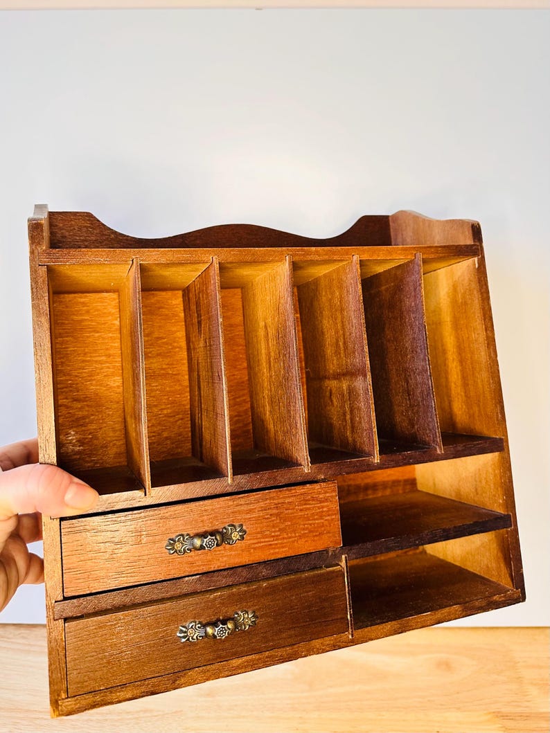 Vintage Wooden Desk Organizer | Rustic Storage Shelf With Drawers ...