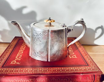 Antique Silver-Plated Teapot by Deykin & Harrison of Birmingham Original Victorian Teapot Decorative English Country Vintage Teapot