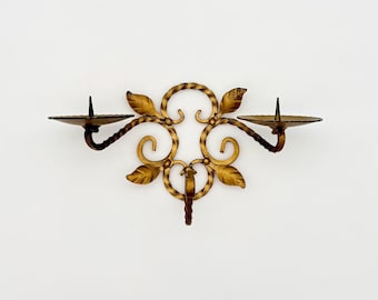 Vintage gouden wandkaarsenhouder, Florentijnse wandlamp van ijzer, romantische wanddecoratie, jaren 60-70