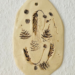 Autumn Retro Wall Art Vintage Boho Grain Motif Ceramic Plate  Handmade Rustic Harvest Wall Decor Small Fall Wall Decoration Cottagecore Art