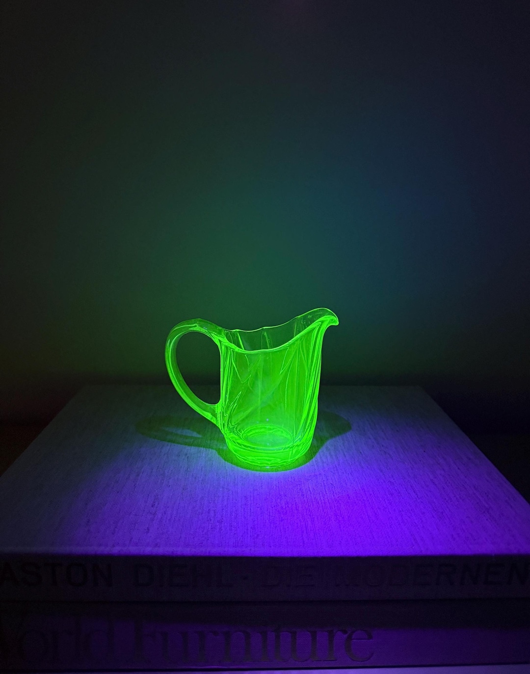 Pitcher Neon Vintage Uranium Glass Creamer Small Neon Green Retro Pitcher Vaseline ...