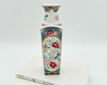 Japanische Vintage Vase mit Kolibri & Blumen Chinoiserie Porzellan Blumenvase 70er Made in Japan romantische Deko