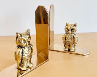 Vintage Brass Owl Bookends Heavy Gold Bookends Set 1970s Dark Academia Library Decor