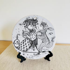 Flora Nymølle Tile January Black and White Vintage Decor Danish Art Tile by Bjørn Wiinblad Nymølle Retro Collector’s Piece by Rosenthal