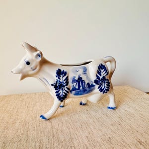 Vintage Delft Milk Jug Cow | Handmade from Holland | Original Retro Delft Ceramic Cow | Blue and White Cow-Shaped Milk Jug | Delft Decor