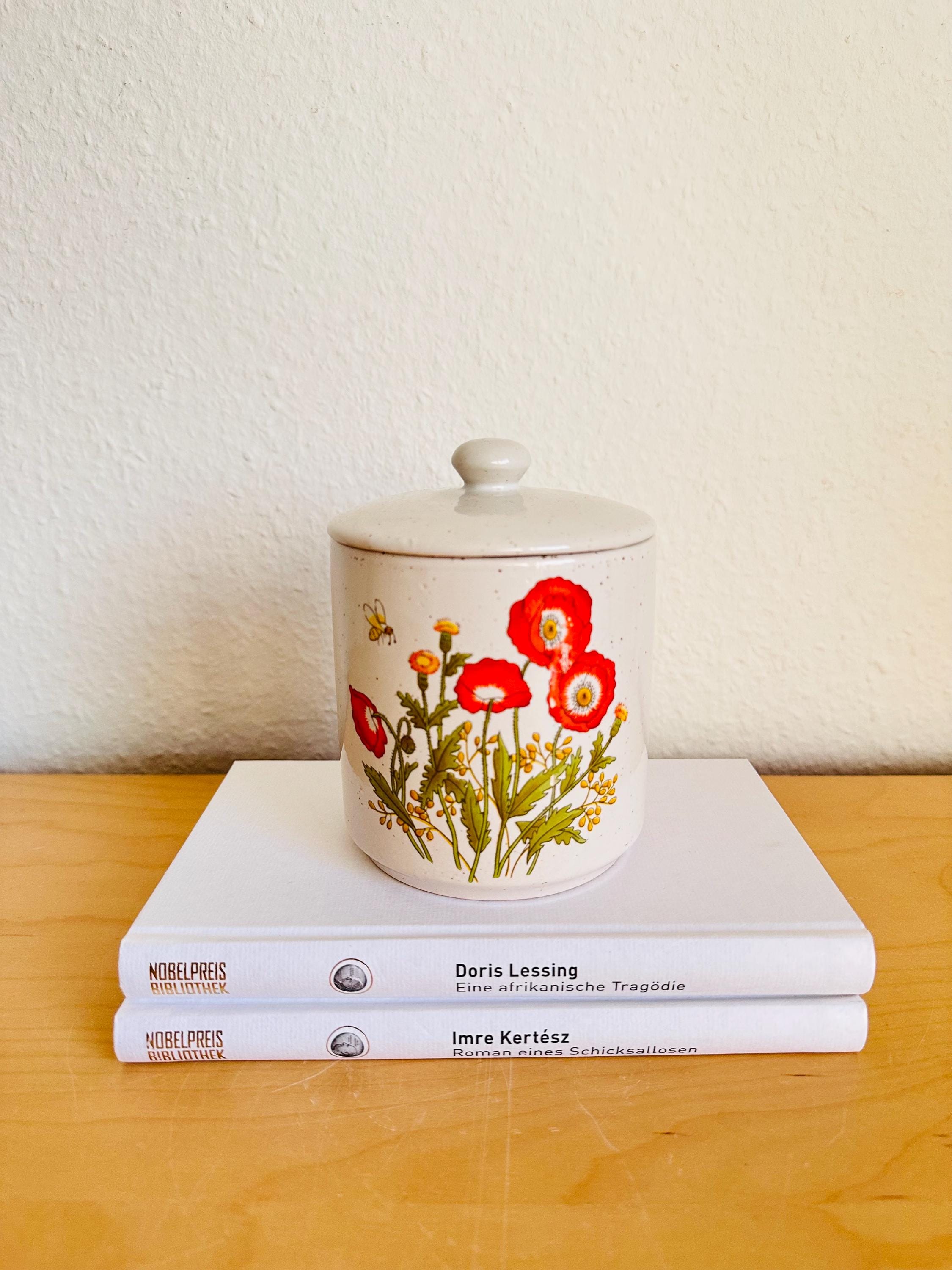 Vintage Ceramic Container with Botanical Motif | Decorative Retro Kitchen Canister | Mid Century Ceramic Tea Jar | Vintage Kitchen Decor