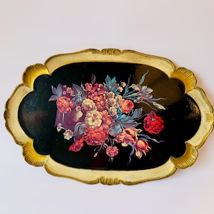 Florentine Tray Vintage Italian Retro Tray Floral Design Baroque Style Large Serving Tray Made in Italy 1970s Floral Tray Romantic Decor