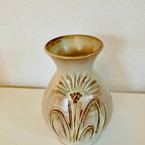 Beautiful Vintage Mid Century Vase with Carved Decor in Greige Minimalist Retro Flower Vase Classic Home Decor Accessory WGP Vase