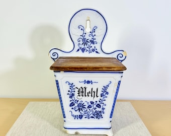 Vintage Ceramic Flour Container Wächtersbach Blue-White Storage Jar Farmhouse Cottagecore Shabby Chic Style Antique Distressed Flour Box