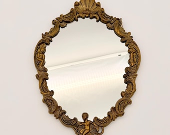 Antique Brass Mirror Vintage Baroque Wall Mirror Jugendstil Victorian Wall Decor Retro Gold Mirror