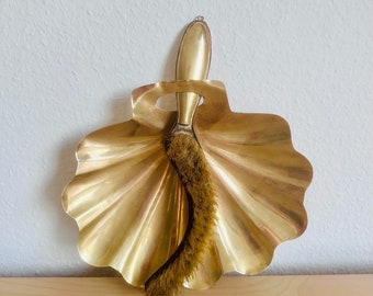 Art Nouveau Brass Dustpan & Brush - Shell