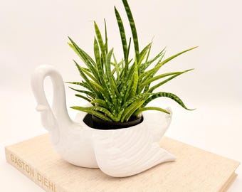 ヴィンテージ セラミック スワン 花瓶 プランター：White Goose Decor