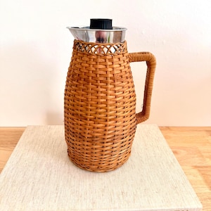 Vintage Björndahl Rattan Thermoskanne 70er Skandi Kaffeekanne Boho Isolierkanne Retro Teekanne