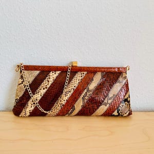 Vintage Genuine Snakeskin Bag | Luxurious 80s Clutch in Brown-Beige | Luxurious Vintage Bag | Snakeskin Clutch | Reptile Clutch
