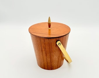 Small vintage Teak Ice Bucket Vintage Barware Retro MCM Ice Pail Lilac Design Mid Century 50s Ice Container with Lid Elegant Bar Accessory