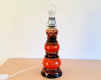 Vintage WGP Pottery Lamp in Orange and Brown 1960s–1970s Mid Century Modern Table Lamp