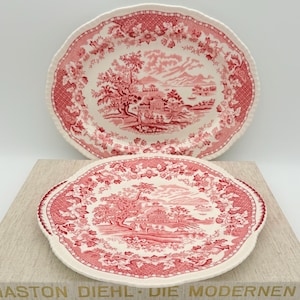 Piatti da portata rossi vintage Wood & Sons England Seaforth Enoch 1784 Ralph 1750 Retro Cottagecore Country House Tableware Piatti da torta Ironstone