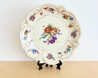 Piatto da portata vintage Schoenau, porcellana anni '50/'60, piatto floreale con bordo dorato, stile rustico, classico piatto da portata
