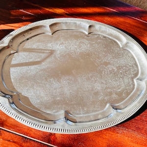 Large Silver-Plated Vintage Tray with Floral Design | Classic Serving Tray with Floral Motif | English Country Style Tray