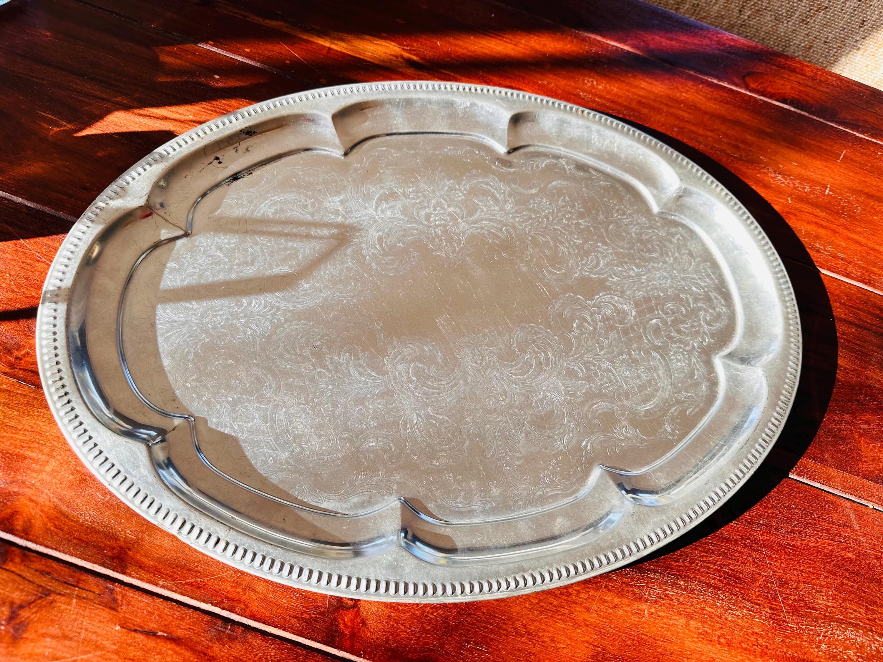 西ドイツ】ヴィンテージ シルバー トレイ プレート 装飾 オーバル 楕円