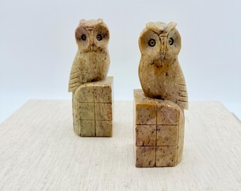 Vintage Onyx Owl Bookends Set of 2 1970s Stone Bookends Dark Academia Mid Century Bookshelf Decor Fall Owl Gift for Book Lover