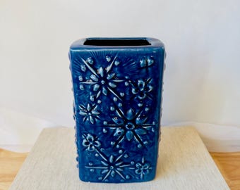 白青の陶器の花瓶、西ドイツ、ミッドセンチュリー、mcm 青白の陶器の