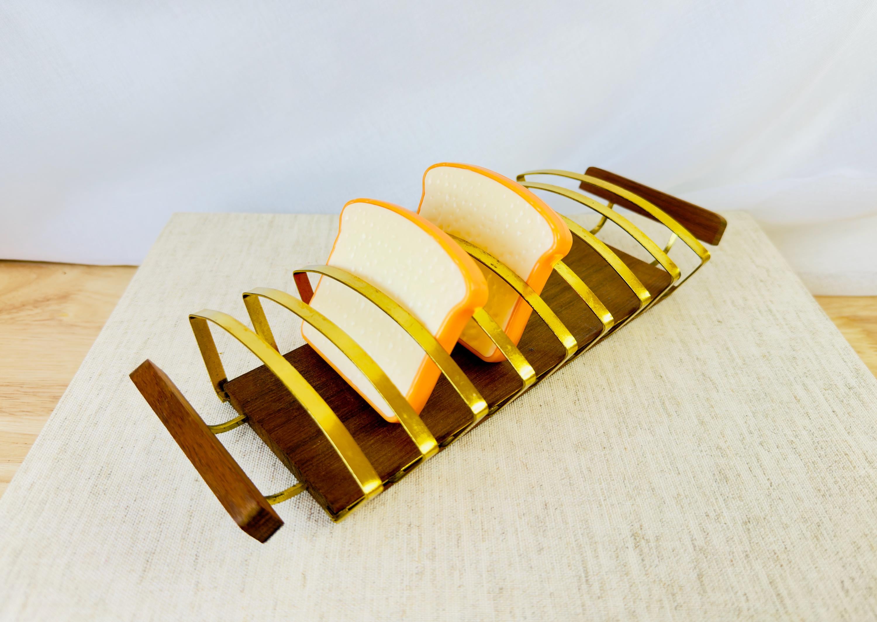 Mid Century Toast Rack Vintage Retro Toast Tray in Teak & Brass Gold ...