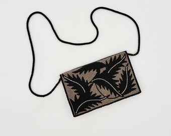 Vintage Beaded Evening Bag Black Silver 90s Embroidered Clutch