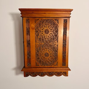 Antique Wall Cabinet Hand-Carved Ornate Hanging Shelf Rustic Vintage Decor Retro Wooden Box 1900 Victorian Furniture Chapel Incense Box