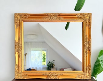 Vintage Gold Wall Mirror 1980s 1990s Art Nouveau Style Ornate Framed Mirror Romantic Feminine Wall Decor