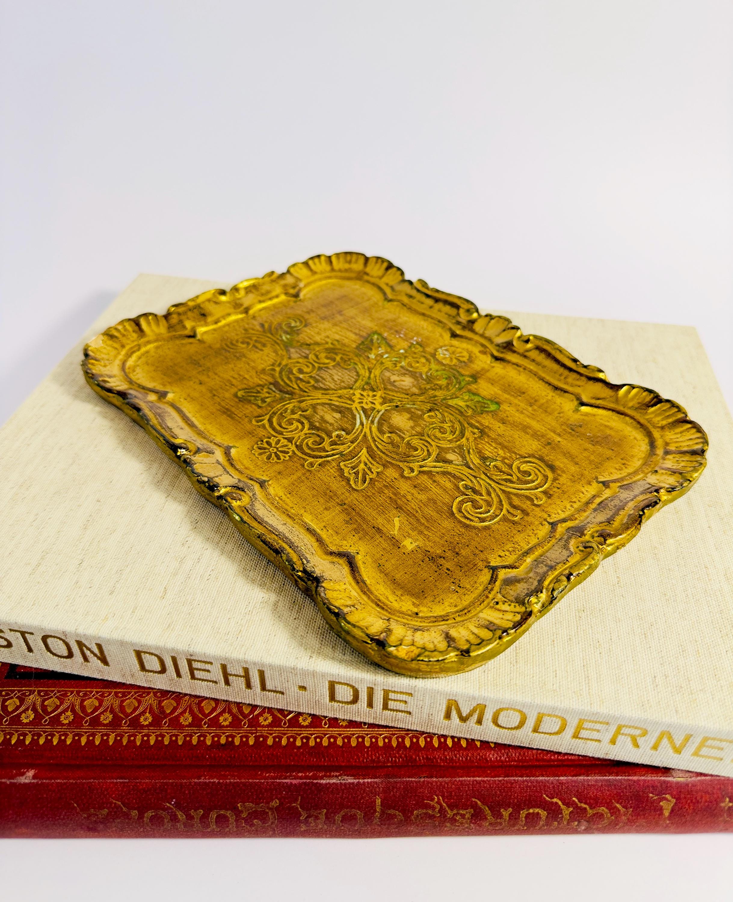 Florentine Tray Vintage Small Italian Golden Retro Tray Decorative Baroque Style Ornate Decor Italy Decor Mother's Day Gift Romantic Tray