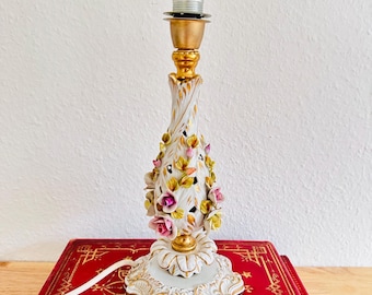 Lampada da tavolo vintage Capodimonte, Manifattura Reale di Porcellana di Napoli, lampada in porcellana italiana, lampada floreale, lampada da comodino retrò