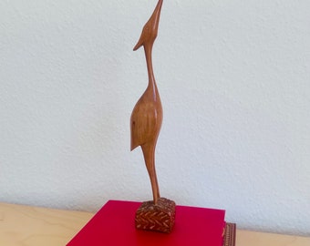 Stilvolle Holzfigur Reiher im Mid Century Design