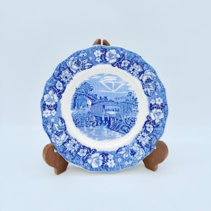 Vintage Palissy Pottery Thames River Scenes Plate Set Blue White English Transferware 4 Pc